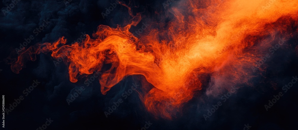 Poster vibrant abstract orange smoke wisps flowing across a dark background creating a dramatic and captiva