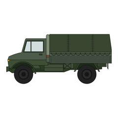 Obraz premium kids drawing vector illustration military truck cartoon isolated