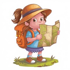 Cute girl hiker checking a map