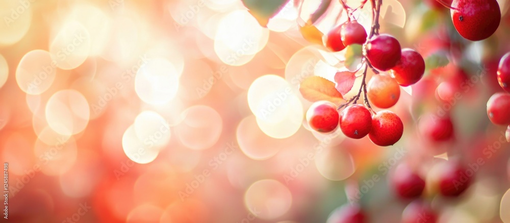 Poster abstract red fruit with soft out-of-focus lights and a blurred background creating a warm and vibran