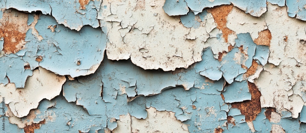Poster textured peeling paint abstract background in soft blue and white tones creating a rustic grunge wal