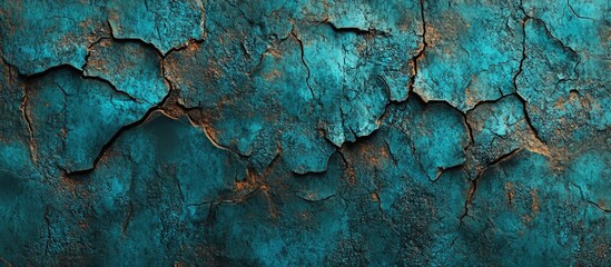 Aged cracked metal surface with rich blue-green paint layers creating a textured steampunk background for design projects.
