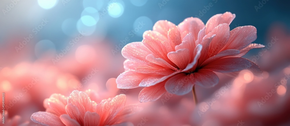 Poster abstract blurred background featuring soft pink flower petals with bokeh effect and gentle light shi