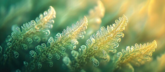Fern Leaf Selaginella Tamariscina with Textured Background and Soft Morning Light Ideal for Nature and Botanical Themes