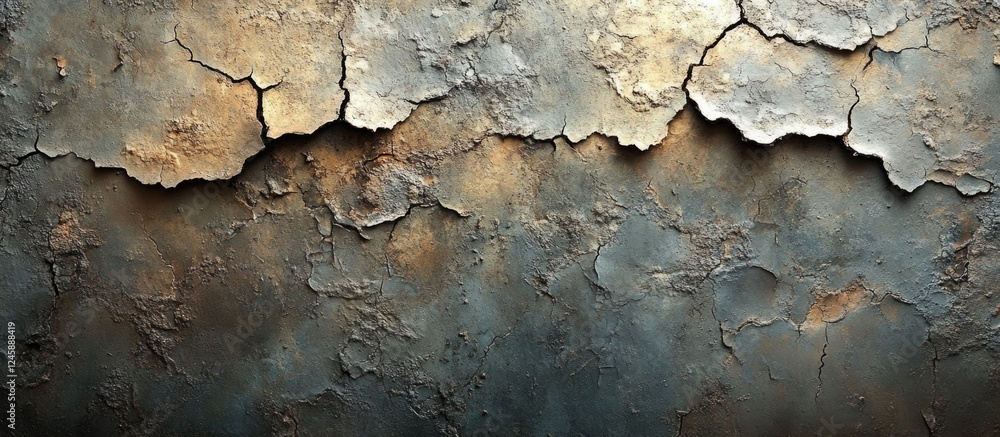 Poster abstract texture showcasing intricate cracks on weathered walls and floors in earthy tones and patte