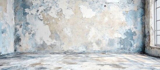 Abandoned room with stained walls and peeling plaster ideal for background or copy space in design projects