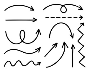Hand-drawn arrows. Vector doodles on white background. Design elements for presentations or graphics 