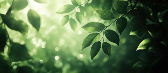 Serene close-up of vibrant green leaves gently illuminated by soft diffused light in a tranquil shaded environment