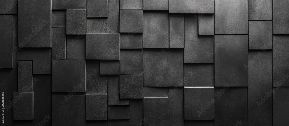 Poster modern black concrete texture panel background with geometric tiles and ample copy space for creativ