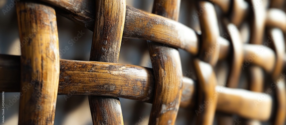 Poster bamboo lattice close-up showcasing intricate woven patterns and textures in natural light for rustic