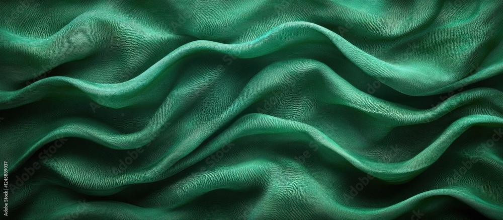 Poster deep green fabric abstract background with waves and textured stripes in elegant textile patterns id