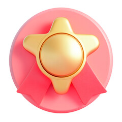 3D icon of a gold medal with a red ribbon, white background, cute style, simple design, no shadowing, cute 2D cartoon style