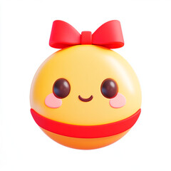 3D icon of a gold medal with a red ribbon, white background, cute style, simple design, no shadowing, cute 2D cartoon style