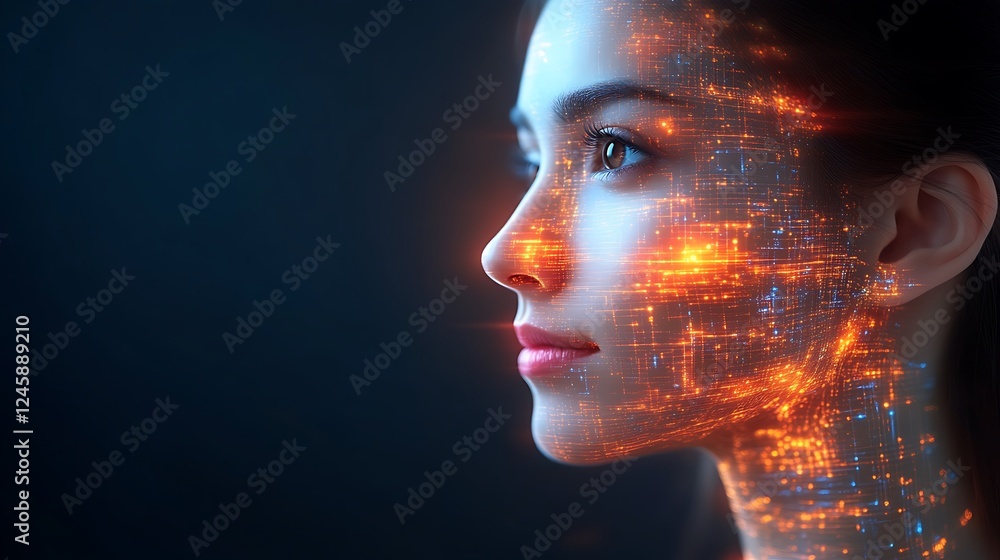 Poster abstract representation of a person with glowing network overlay against a dark background