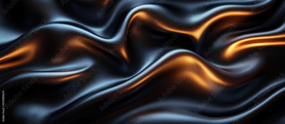 Poster elegant black silk with golden wave patterns creating a luxurious and sophisticated fabric texture f