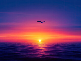 A stunning sunset over the ocean, with vibrant colors and a serene atmosphere.