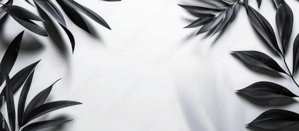 Poster abstract shadows of palm leaves creating a stark contrast on a minimalist white background in black 