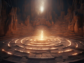 Glowing Light in Ancient Stone Temple Ruins Mystical Sacred Energy Fantasy Art