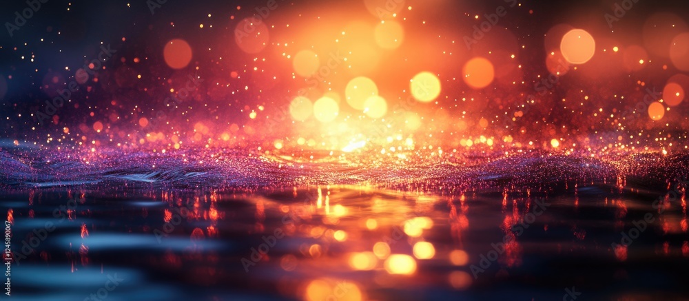 Aufkleber colorful bokeh lights with water reflections and abstract glitter background creating a dreamy and v