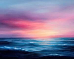 Obraz premium A vibrant sunset over calm ocean waves, showcasing beautiful colors and tranquility.
