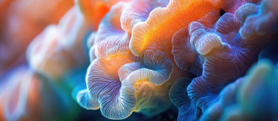 Vibrant abstract closeup of natural sea coral texture showcasing intricate patterns and colors in marine life.