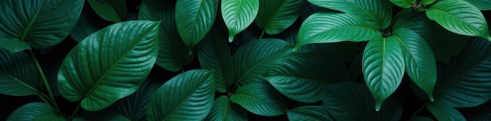 Fototapeta premium Dark, lush leaves, shadowed, exotic botanical pattern , dark green, rich