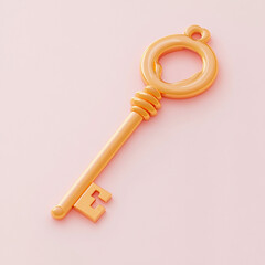 3D icon of an antique gold key, white background, cute style, simple design, no shadowing, cute 2D cartoon style, high resolution