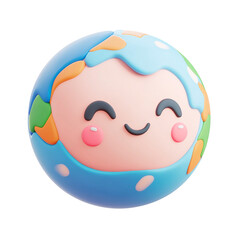 3D icon of planet Earth, white background, cute style, simple design, no shadowing, cute 2D cartoon style, high resolution