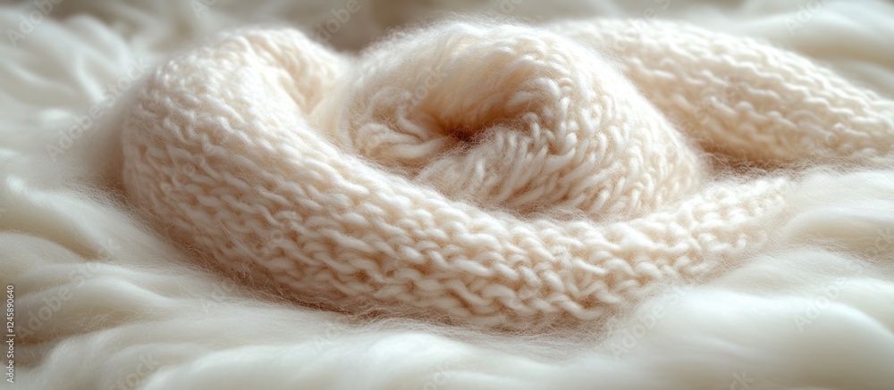 Poster soft wool texture background with creamy knit fabric rolled in a cozy arrangement for textile design
