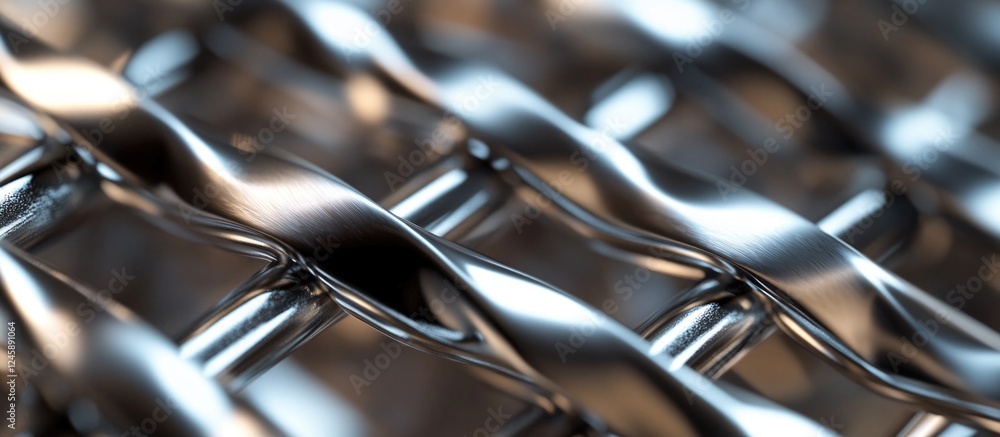 Poster twisted aluminum wire texture showcasing metallic sheen and intricate patterns in macro view for ind