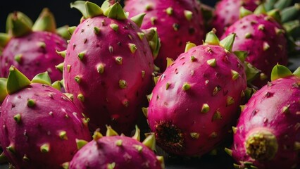Pitaya close-up on the counter, sale of fresh exotic fruits.