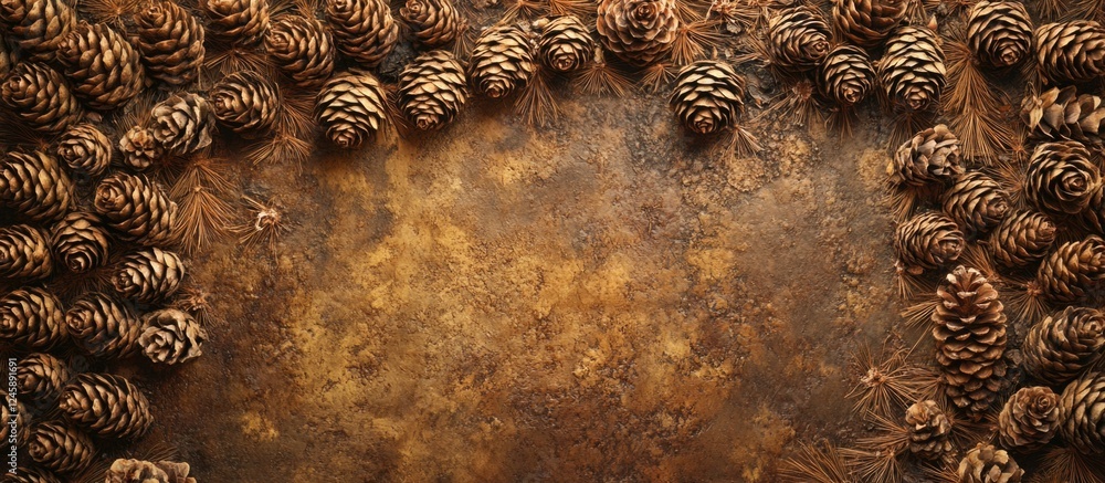 Aufkleber natural pine cone and needle backdrop with rustic earthy tones creating a warm woodland atmosphere f
