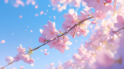 青空と満開の桜のアップのイラスト