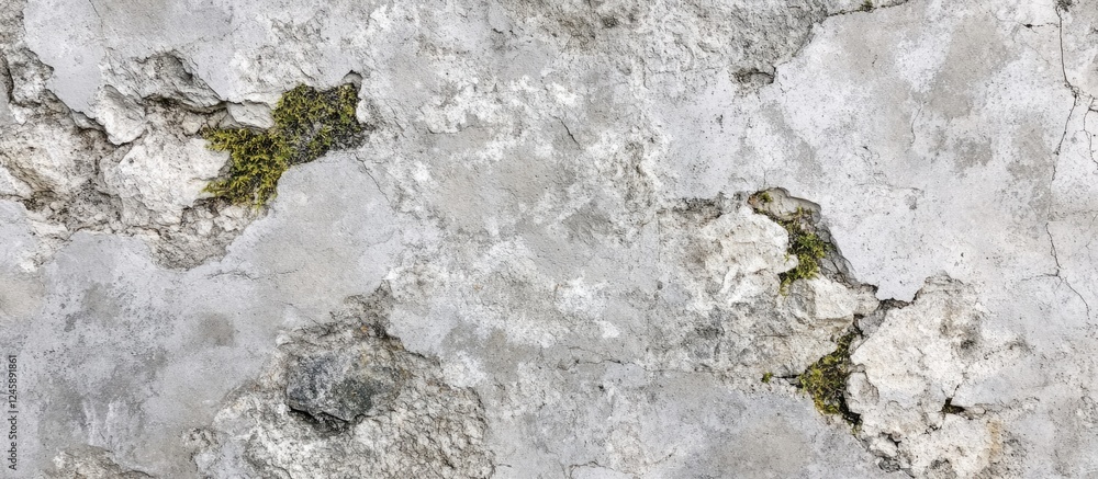 Poster weathered gray stone texture with patches of moss, ideal for backgrounds or design projects requirin