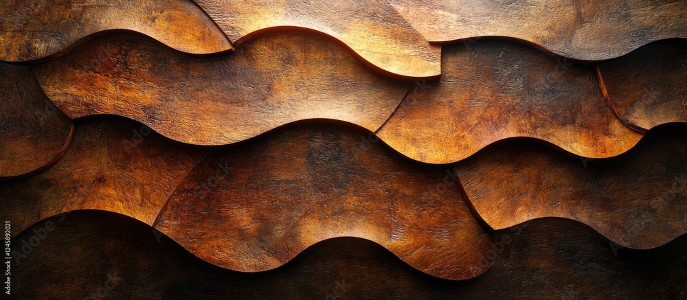 Aufkleber abstract wood texture featuring overlapping curvy panels with warm brown tones and natural patterns 