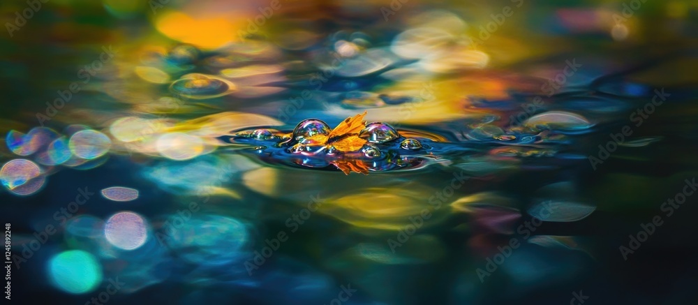 Aufkleber colorful abstract pattern of oil bubbles floating on water surface creating a mesmerizing visual wit