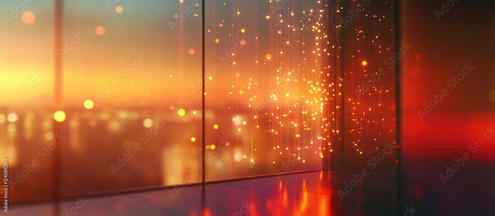Poster colorful abstract lights reflecting through a window at sunset creating a dreamy and vibrant atmosph