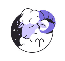 Aries zodiac sign in circle shape. Contour round avatar of horoscope symbol. Icon of stars constellation. Astrology figure of month in calendar. Flat isolated vector illustration on white background