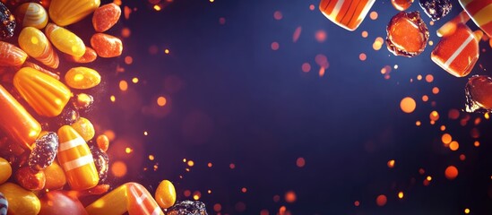 Colorful Halloween Candy Background with Blank Space for Custom Text or Promotional Content