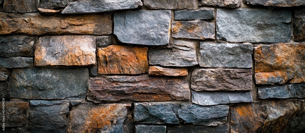 Poster textured stone wall with diverse colors and patterns showcasing natural grunge characteristics and r