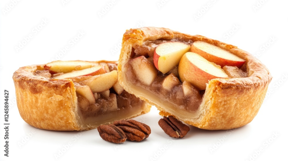 Poster delicious apple pie with sliced apples and pecans showcasing a tempting inside on white background w