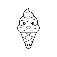 Cute cartoon ice cream cone for coloring books