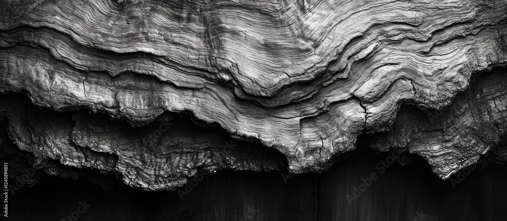 Poster monochrome abstract close-up texture of weathered wood surface showcasing intricate details and patt