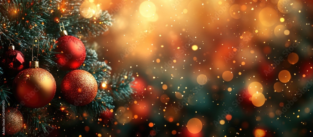 Poster christmas bokeh background with colorful ornaments and festive lights creating a warm and joyful atm
