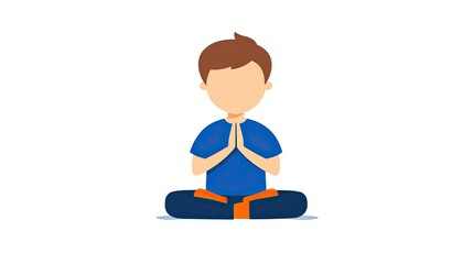 Obraz premium Cartoon illustration of a boy meditating in a peaceful environment with a serene expression
