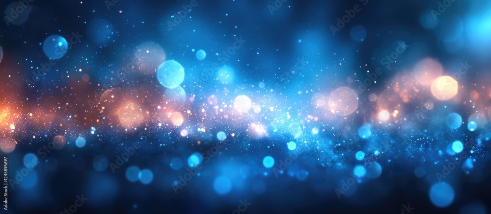 Poster abstract blue bokeh lights background with shimmering circles creating a dreamy and enchanting atmos
