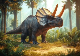 Fototapeta premium Majestic Triceratops in Vibrant Prehistoric Forest