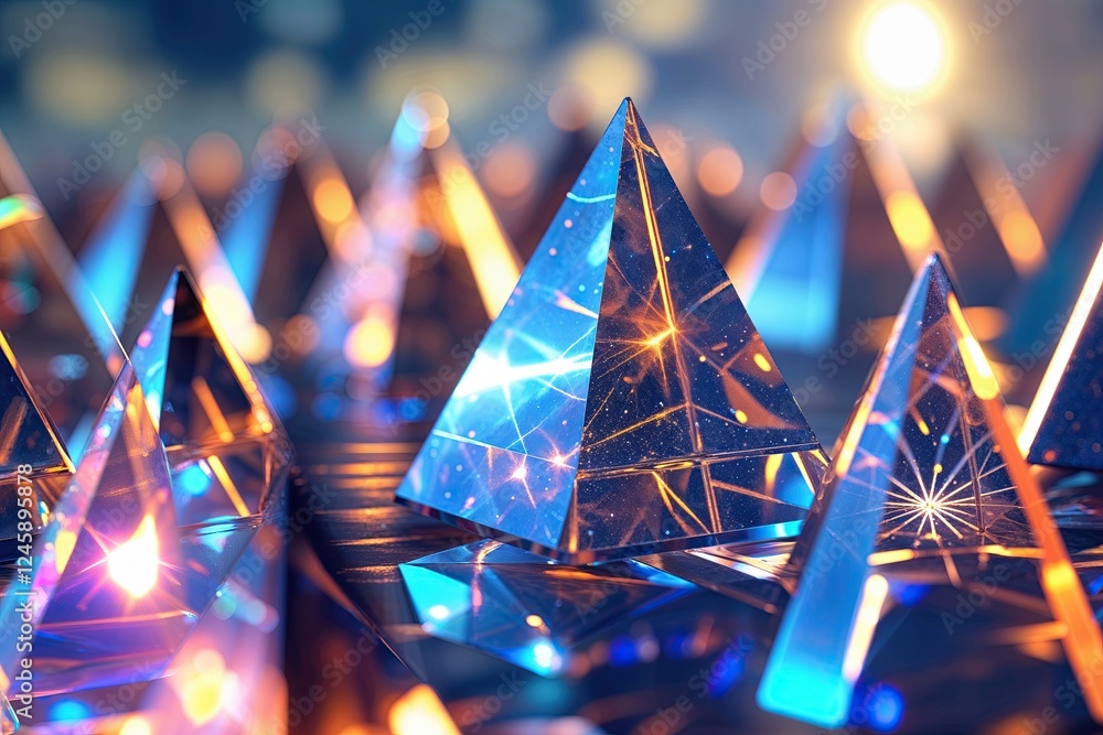 Poster triangular holographic prisms displaying unique light effects