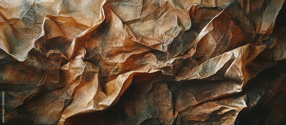 Poster textured background with crumpled brown wrapping paper creating an organic and warm earthy aesthetic