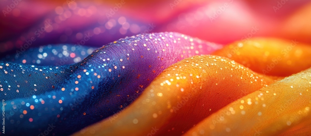 Poster colorful abstract background featuring shimmering embroidered sequins in vibrant hues creating a vis